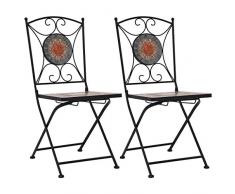 vidaXL 2X Sedie da Bistrò Decorative Robuste Eleganti Mosaico Giardino Sgabelli da Bar Arredi per Esterni Arancione/Grigio in Ceramica Telaio in Ferro