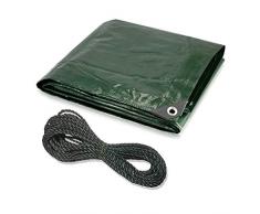 CoverUp! Telo ombreggiante 4 x 6 m incl. 22 m Corda - Tenda da Sole con Occhielli Telo Protettivo antistrappo Impermeabile 120 g/m² - Verde
