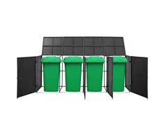 Festnight Copribidone Quadruplo Spazzatura 305x78x120 cm Copribidone Spazzattura da Giardino Esterno Quadruplo in Polyrattan Colore Nero