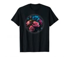 Bellissimo mazzo di rose che sboccia, fiori blu, rosa, viola Maglietta