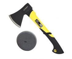 Xforst Ascia 800 g peso testa con pietra per affilare, ascia con pietra per affilare. Modello Axt X-UF810 + affilacoltelli rotondi GS1. Ascia secondo la norma tedesca DIN 5131 e TÜV/GS.