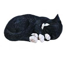 Vivid Arts, Statua decorativa in resina sintetica, motivo: Gatto che dorme, misura: B, colore: Nero/Bianco