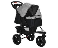 PawHut Passeggino per Cani Pieghevole a 3 Ruote con Freno, Cestino Portaoggetti e Porta Bottiglia, in Acciaio e Oxford, Grigio e Nero, 109.5x57.5x106.5cm