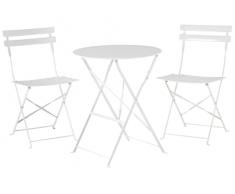 Beliani Set da Esterno 3 pezzi Tavolino e 2 Sedile Pieghevoli in Metallo Bianco Fiori