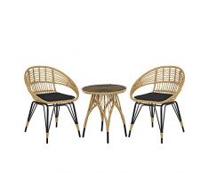 Set Bistro da Esterno in Polirattan e Metallo a 2 Posti con Tavolino color Legno Chiaro e Nero Pellaro