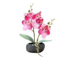 Flikool 2 Steli Orchidea Artificiali in Vaso Phalaenopsis Fiori Artificiale in Seta Finta Orchidee Bonsai Piante Artificiali per Balcone Casa Ufficio Tavolo Decorazione - Pink