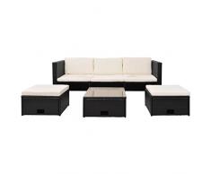 mewmewcat Set Divani da Giardino 12 pz in Polirattan Modulare Nero, 12 pz Set Divano 3 Posti con Tavolo e Sgabello Ottonano da Giardino Esterno