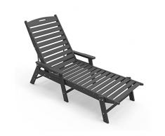 N&V Lettino prendisole in HDPE, sedia per prendere il sole in resina per tutte le condizioni atmosferiche, per interni ed esterni, giardino patio e cortile, lato piscina, nero
