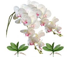 FagusHome 2 Pz Fiori Orchidea Phalaenopsis Fiori Artificiali 105cm con 2 Pz Foglie dorchidea phalaenopsis Artificiale Fiori Finti (A)