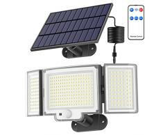 Luce Solare Esterno 328LED/3 Modalità, Lampada Solare da Esterno Super Luminoso, Telecomando Faretti Solari con Sensore di Movimento, Impermeabile IP65 Luci Solari Esterno da Terra, Giardino 1 Pezzi