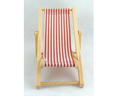 Mobili Giardino in miniatura casa delle bambole SPIAGGIA mobili rossi Candy Stripe pieghevole sedia a sdraio