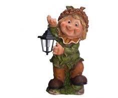 Grande luce da giardino con lampada solare NF12168-4, grande 53 cm di altezza, statuetta da giardino, decorazione per bambini gnomo con cappello su un tronco dalbero, con lampada solare a LED, bella e finemente lavorata, statuetta