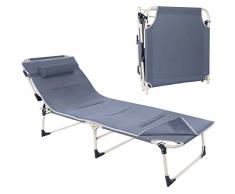 Homeway Lettino Pieghevole e Regolabile Tappetino Rimovibile Sedia a Sdraio Pieghevole in Alluminio Letto Temporaneo Poltrona Ufficio Mare Spiaggia Giardino Max Carico 150 kg(Blu)