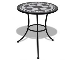 Tidyard Tavolo,Tavolino,da Bistrot,da Giardino,Balcone,Patio,Rotondo Mosaico,in Ferro e Ceramica,Nero,60x70 cm,Tavolo Rotondo da Balcone,Tavolo da Esterno Rotondo,Tavolino da Giardino Rotondo