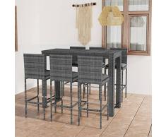 Lechnical Set da Bar da Giardino Set Tavolo e Sedie da Bar Alti da Giardino Set Tavolo e Sedie da Bar per Esterno Tavolo Bar Set Bar da Giardino 7 pz con Cuscini in Polyrattan Antracite FK