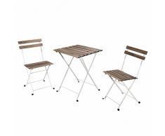 Estosa - Set Bistrot da Giardino con Tavolo e Sedie Pieghevoli in Ferro e Doghe in Legno di Acacia Comodo e Elegante per Arredo Esterno, Terrazza e Balcone (Bianco, Small)