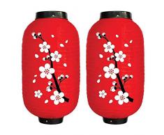 Demiawaking 2 Pezzi Lanterna Giapponese con Stampa Sakura Lanterna Decorativa da Appendere Lanterna in Tessuto Impermeabile Lanterna Paralume Decorazioni per Ristorante Bar Giardino Cortile (Rosso)