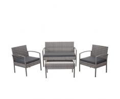 Mendler Salottino da Esterno Giardino HWC-F56 polyrattan - Grigio con Cuscini Grigio Scuro