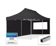 TOOLPORT Gazebo Pieghevole Giardino 3x6m - 2 Laterali Alluminio Telo Idrorepellente Padiglione Mercati Sagre Nero