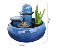MINMINA Decorazione Fontana Interna, Fontane al Coperto Piccolo Acquario Cascata Fatta A Mano per La Decorazione di Ceramica Feng Shui Decorazione per,Blue,19 * 23cm