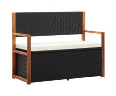 vidaXL Cassapanca Panca da Giardino Panchina da Esterni Sedile per Patio Mobile Portaoggetti 110 cm in Polyrattan e Legno Massello di Acacia Nero