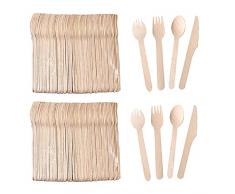 Mengger Posate biodegradabili in legno Usa e Getta naturale monouso compostabili per Festa Campeggio Picnic Barbecue Eventi (60 Pezzi coltelli forchette cucchiai) stoviglie