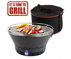 Barbecue da Tavolo Portatile Senza Fumo Diametro 40 cm con Ingresso USB + borsa di trasporto omaggio inclusa nella confezione! utilizzabile con carbonella, carbone e legna ideale per picnic da giardino, in terrazzo, balcone