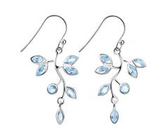 Franki Baker Orecchini in argento Sterling .925 a forma di foglie di pianta rampicante, con zirconi cubici colorati, colore: acquamarina