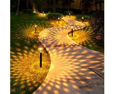 Luci Solari da Giardino, 4 Pezzi LED Luci Solari Esterno IP65 Impermeabile Lampada Solare per Patio, Recinzione, Cortile, Paesaggio, Prato Decorazioni (Calda Luce Gialla)