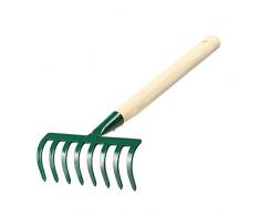 KADAX Rastrello piccolo in metallo, rastrello con manico in legno, scopa per fogliame, rastrello per giardino, rastrello da giardino, rastrello a mano, scopa piccola (8 denti, corta, legno, metallo)