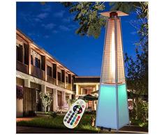 Riscaldatore Da Esterno A Propano A Piramide Da 48000 BTU Con Luci A Led Tubo Di Vetro Fiamma, Ruote, Accensione Rapida A Impulsi, Stufa Da Esterno Con Spegnimento Automatico Per Patio
