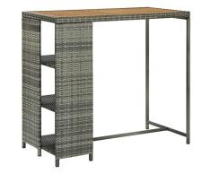 RONGQI Tavolo da Bar Tavolo da Cucina Tavolo da Pranzo Alto Tavolo Bar Tavolo da Bar con Ripiani Grigio 120x60x110 cm in Polyrattan a