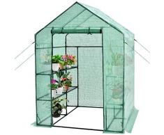 COSTWAY Serra da Giardino Robusta, Serra per Piante e Orto con Telaio in Acciaio, Telo in PVC, 2 Finestre Grandi e 8 Mensole, Serra da Esterno per Balcone e Giardino, 142 x 142 x 195 cm, Verde