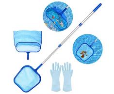 Aiglam Retina Raccogl Foglie,skimmer per foglie a maglia fine e borsa profonda con asta telescopica a 3 sezioni da 45 per la pulizia di laghetto da giardino, vasca idromassaggio e spa