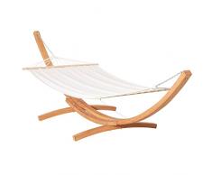 Outsunny Amaca con Supporto in Legno e Cotone, Amaca da Giardino per altri Spazi Esterni, 392x120x102cm, Bianca
