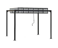 Outsunny Pergola Gazebo da Giardino 3x3m con Tetto Apribile a Manovella, Alluminio e Policarbonato, Grigio