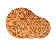 Xinlie Rotonda Fatto a Mano Rattan Sottobicchieri Set di Tovagliette in Giacinto Tovagliette allAmericana in bambù/Rattan Antiscivolo, Resistente al Calore, Isolante, per Tavolo da Cucina(3 Pezzi)