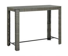 Tavolo da Bar da Giardino Tavolo da Bar Alto in Polyrattan e Acciaio Tavolo Alto da Esterno in Rattan per Sala da Pranzo Cucina Cortile o Patio, 140,5 x 60,5 x 110,5 cm, Grigio