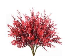 NAHUAA 4 Pz Eucalyptus Artificiale Arbusti Rosso Piante Artificiali da Esterno Interno per Decorazioni Balcone Giardino Cimitero Casa Cucina Ufficio
