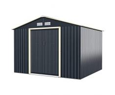 RELAX4LIFE Casetta da Giardino per Attrezzi 267 X 255 X 202 cm, Capanno in Lamiera dAcciaio con Tetto Inclinato, Ripostiglio per Attrezzi con Porte Scorrevoli per Giardino, Cortile, 7,06㎡