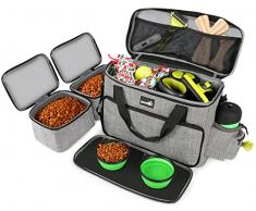 Pecute Borsa da Viaggio per Cani Grande,Borsa da Viaggio Portatile per Cane con 2 Ciotole Pieghevoli in Silicone, 2 contenitori per Alimenti, per il campeggio, escursionistico,viaggio