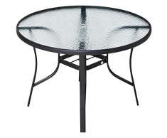 Outsunny Tavolo da Giardino Rotondo con Foro per Ombrellone, Tavolo da Esterno in Acciaio e Vetro Ф106.5cm, Nero