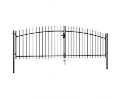 Festnight Cancello Giardino, Cancelli in Ferro, Cancello Recinzione, Cancello Doppio con Punte a Lancia 400x175 cm