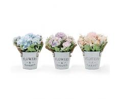 GoMaihe 3 Pezzi Fiori Artificiali in Vaso, 11 x 20cm Mini Pianta Artificiale con Vasi, Piante Artificiali da Interno e Esterno, Piante Decorativo di Matrimonio e Regalo per Casa, Rose Ortensia