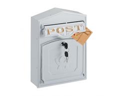 Relaxdays Cassetta della Posta dal Design retrò, Porta Lettere in Lega di Alluminio, Scritta Post, 31,5x23x9 cm, Bianco, 100%