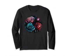 Bellissimo mazzo di rose che sboccia, blu, rosso, bei fiori Maglia a Manica