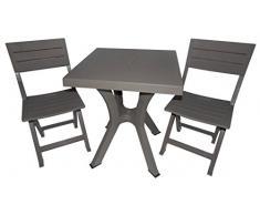 Plastica Alto Sele Set Duetto Resina Tavolo + Due SEDIE Tortora