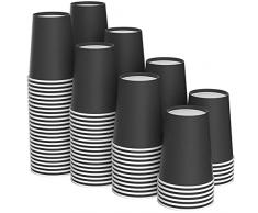 JINLE 120 Pezzi Tazze di Carta Nero 9 once Feste Usa e Getta Tazze Biodegradabili e Compostabili per Festa di Compleanno, Fai da te, Barbecue