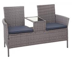 Mendler Divano sofa per lesterno doppia seduta portavivande HWC-E24 polyrattan grigio cuscini grigio