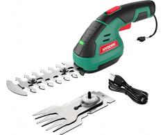 HYECHO Forbici/Tagliasiepi a batteria 2-in-1, Tosasiepi da 7,2 V, Batteria Integrata da 2,0 Ah, 2 Lame, Tosasiepi Elettrico con Chiave di Sicurezza, Tagliaerba/Arbusto